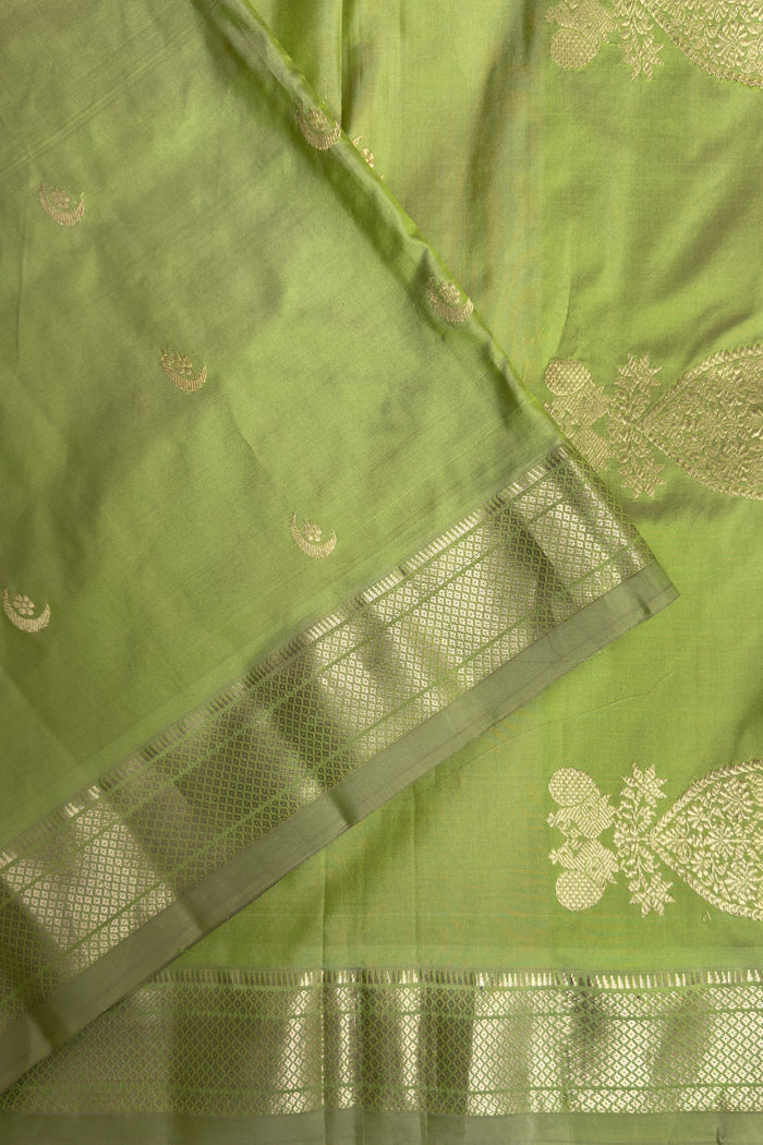 Pista Green Vintage Pure Silk Handloom Paithani Chandrakala