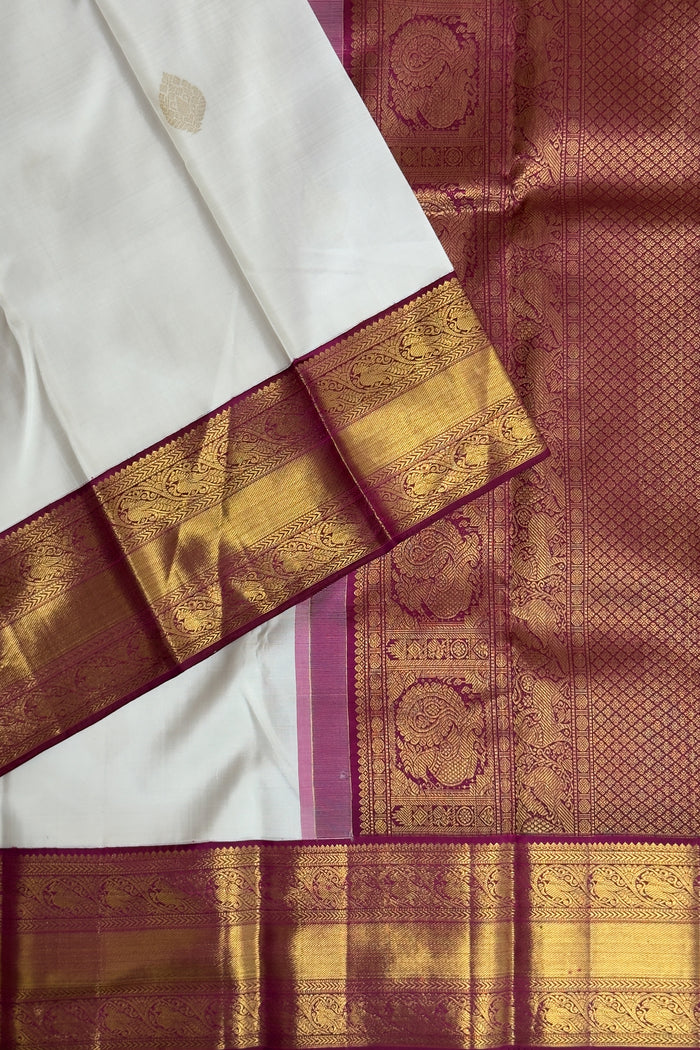 White & Purple Pure Silk Handloom Kanjeevaram