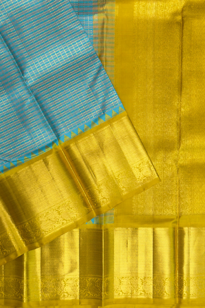 Blue & Yellow Pure Silk Handloom Kanjeevaram