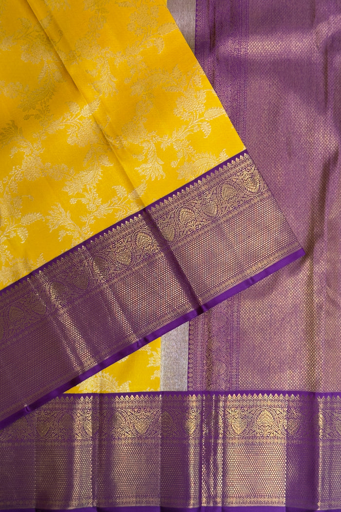 Yellow & Purple Pure Silk Handloom Kanjeevaram