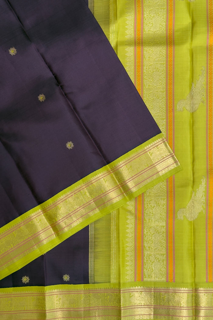Dark Purple Pure Silk Handloom Kanjeevaram
