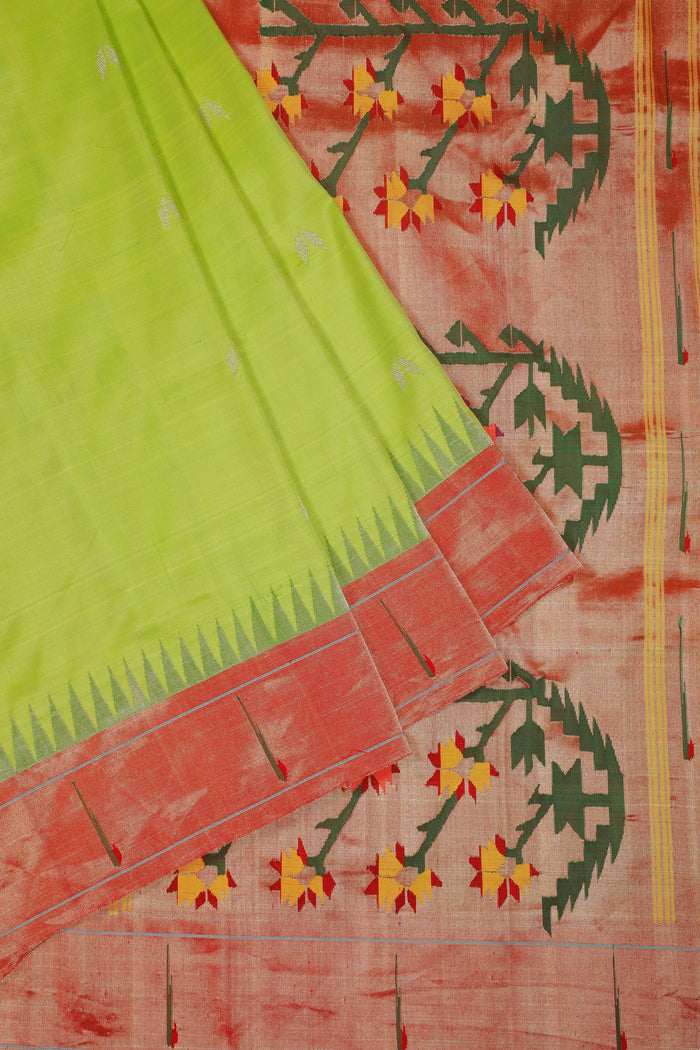 Parrot Green Handloom Pure Silk Muniya Paithani Saree