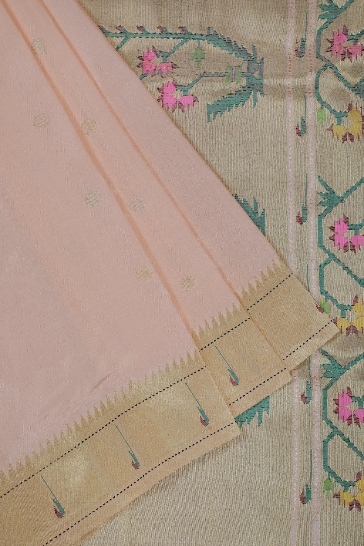 Light Baby Pink Handloom Pure Silk Muniya Paithani Saree