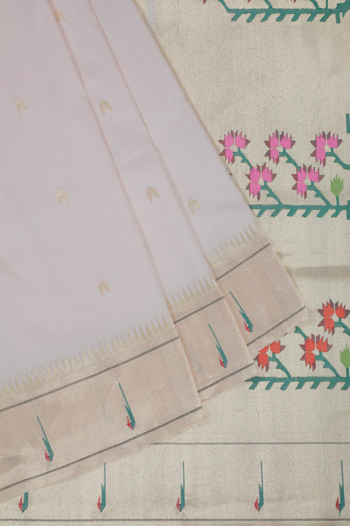 Ivory Handloom Pure Silk Muniya Paithani Saree