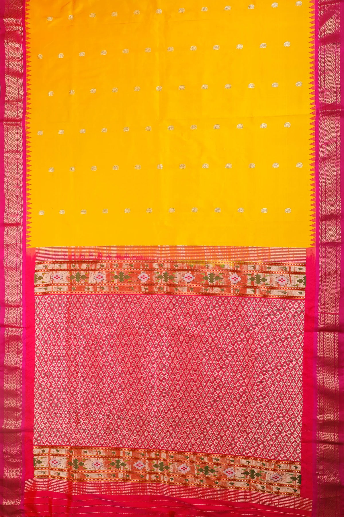 Mango Yellow Revival Pure Silk Handloom Paithani with Kadiyal Weave
