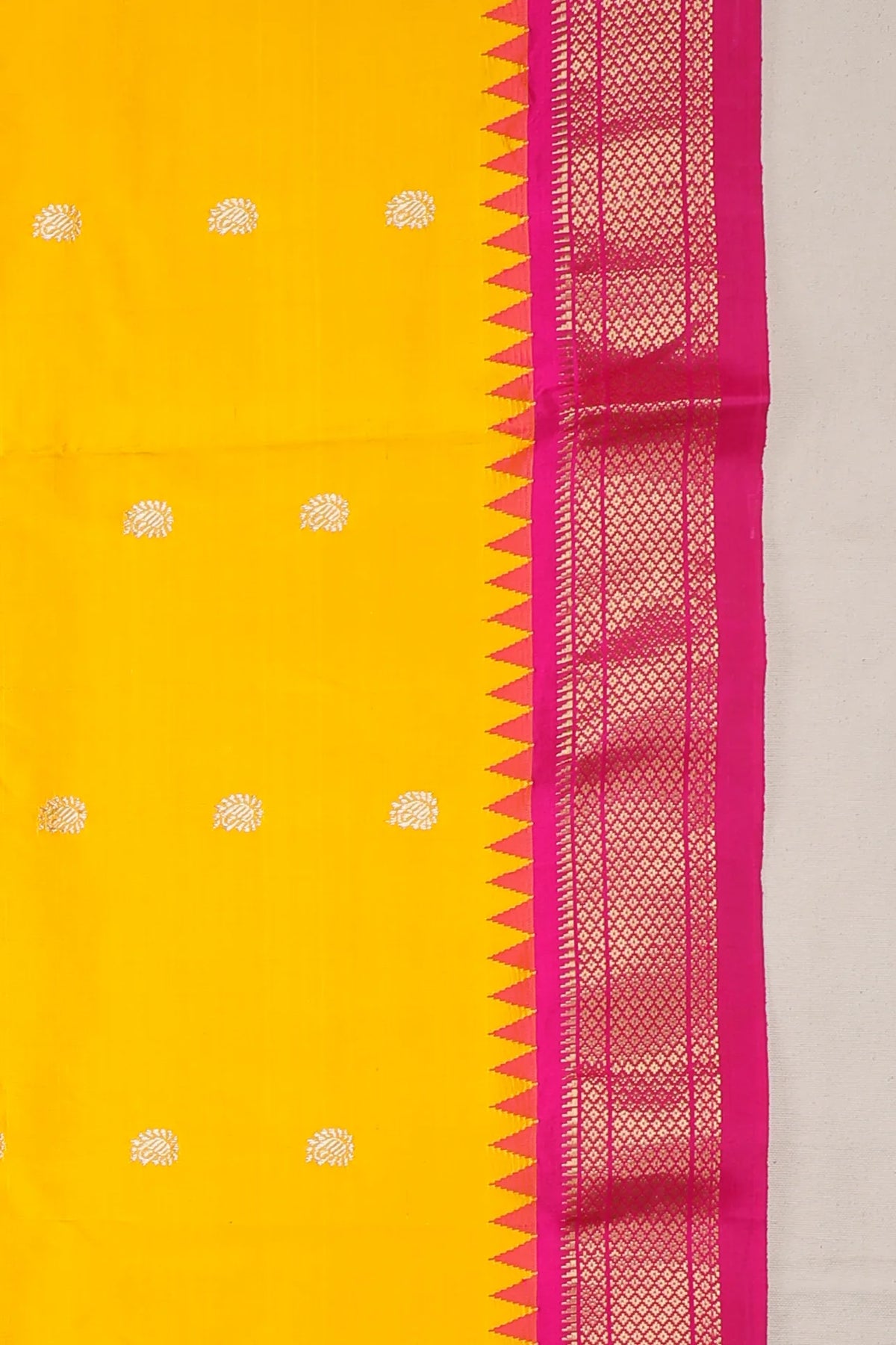 Mango Yellow Revival Pure Silk Handloom Paithani with Kadiyal Weave