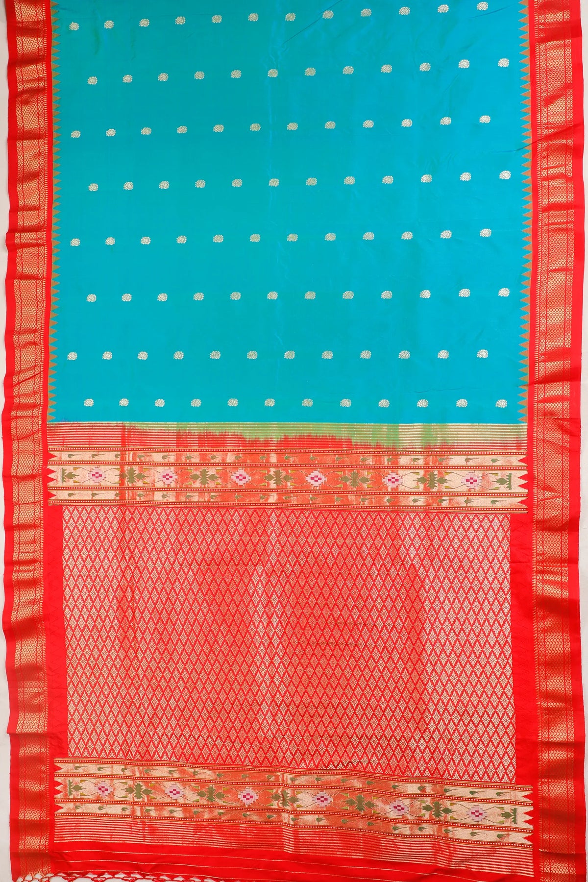 Sky Blue Revival Pure Silk Handloom Paithani with Kadiyal Weave