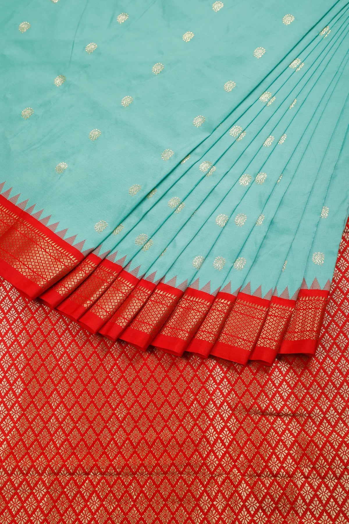 Sea Green Revival Pure Silk Handloom Paithani with Kadiyal Weave