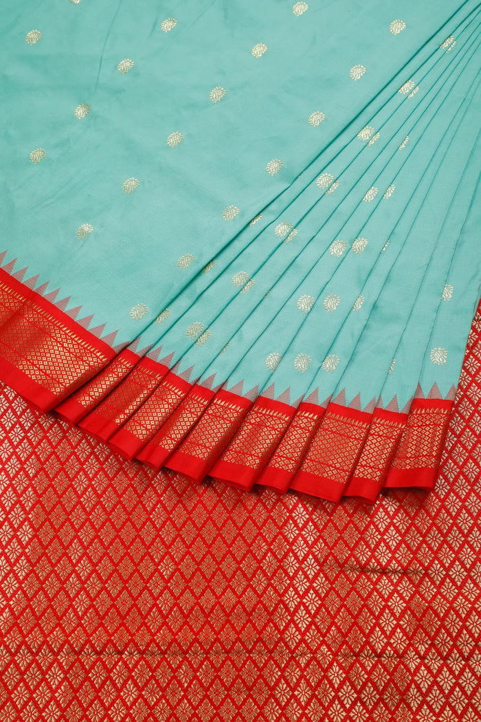 Sea Green Revival Pure Silk Handloom Paithani with Kadiyal Weave