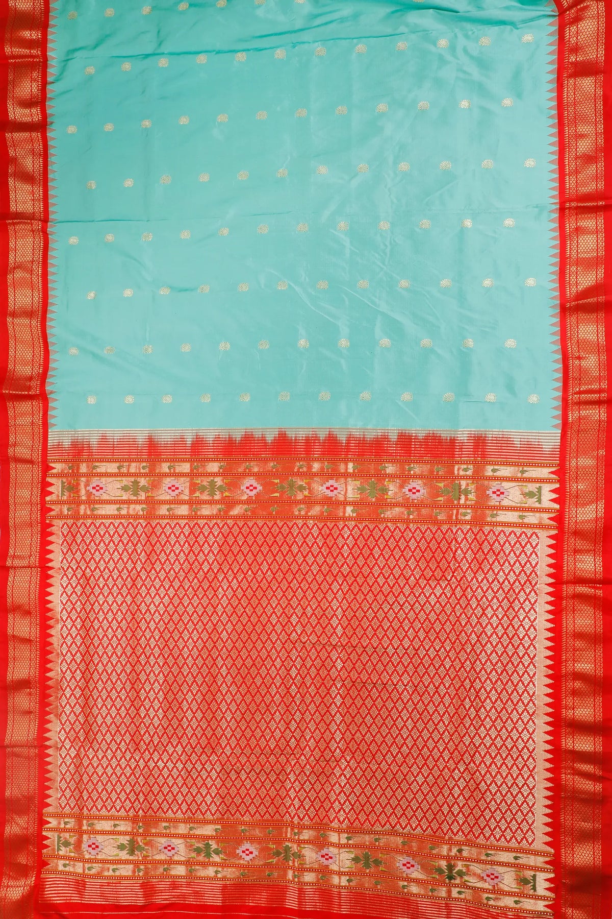 Sea Green Revival Pure Silk Handloom Paithani with Kadiyal Weave