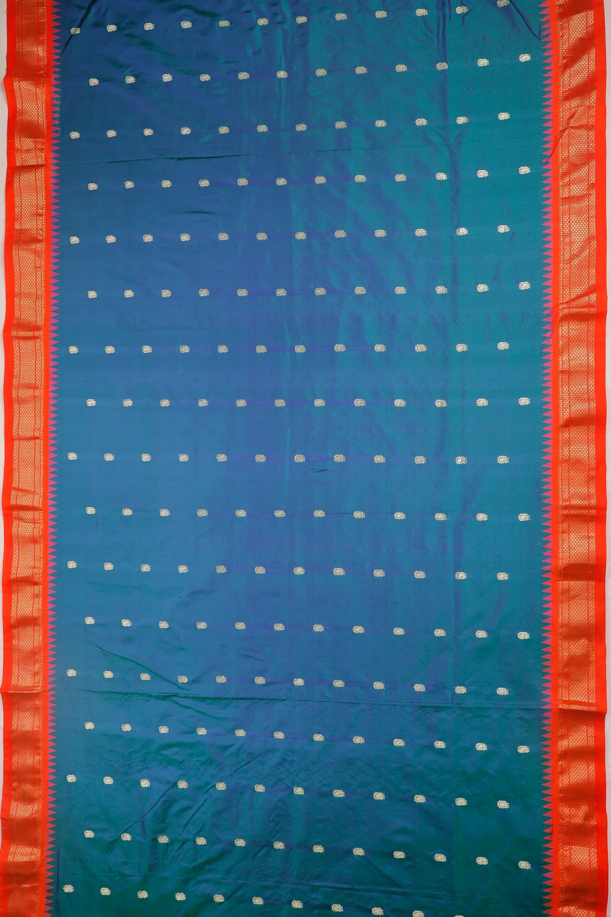 Peacock Blue Revival Pure Silk Handloom Paithani with Kadiyal Weave