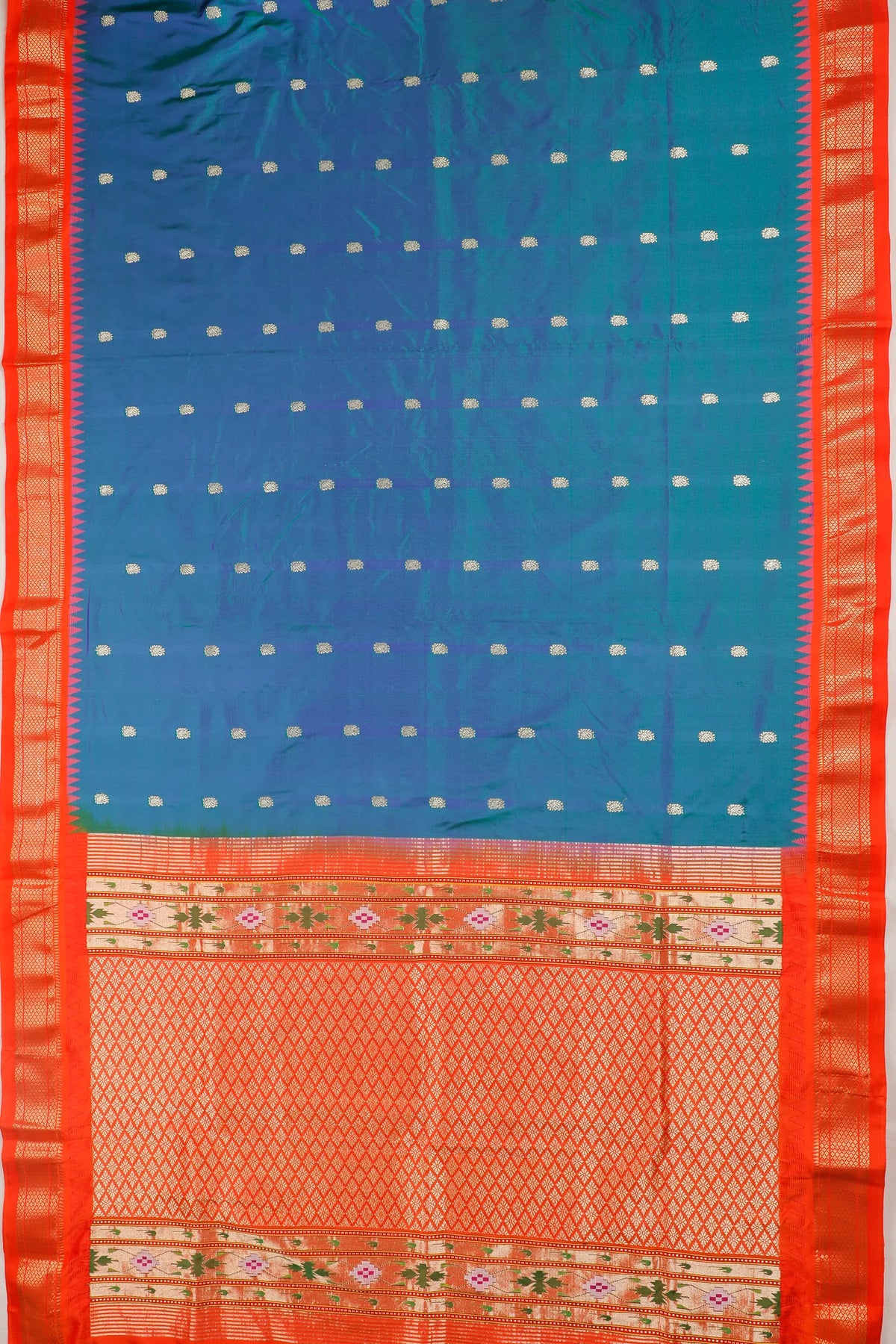 Peacock Blue Revival Pure Silk Handloom Paithani with Kadiyal Weave