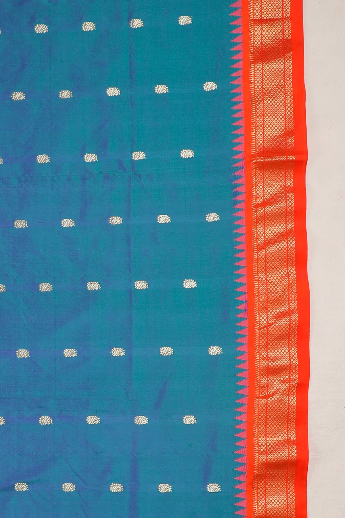 Peacock Blue Revival Pure Silk Handloom Paithani with Kadiyal Weave