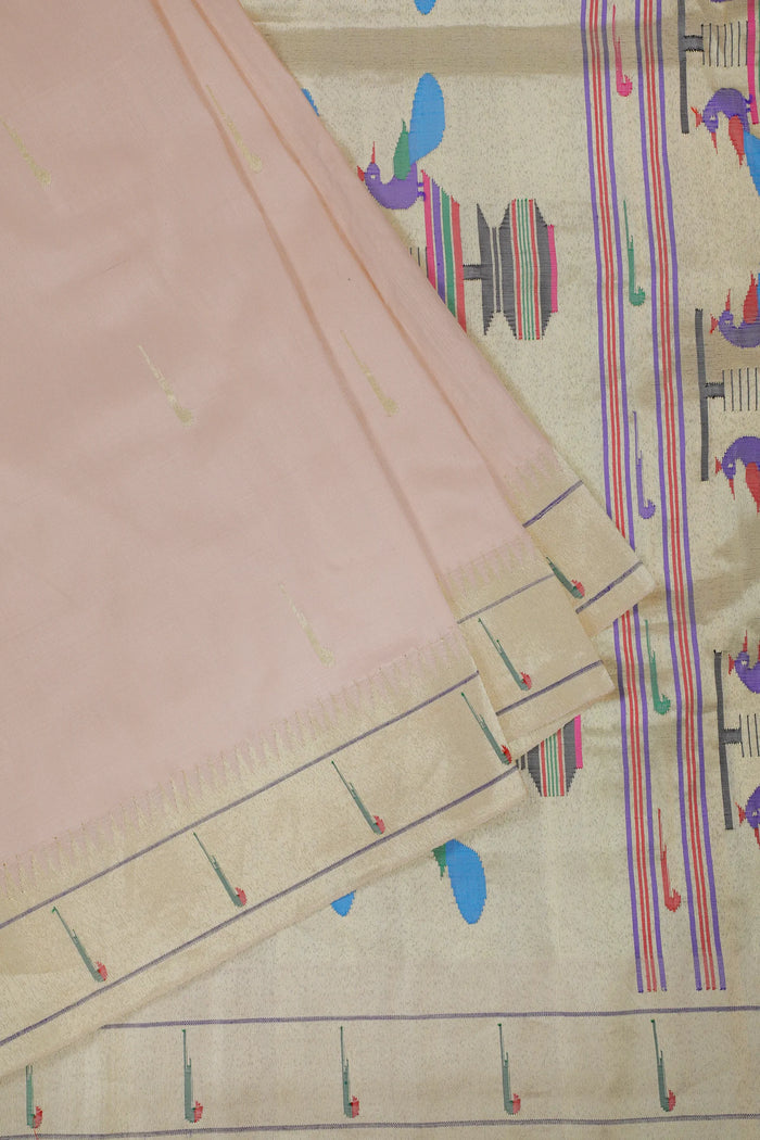 Ivory Handloom Pure Silk Muniya Paithani Saree