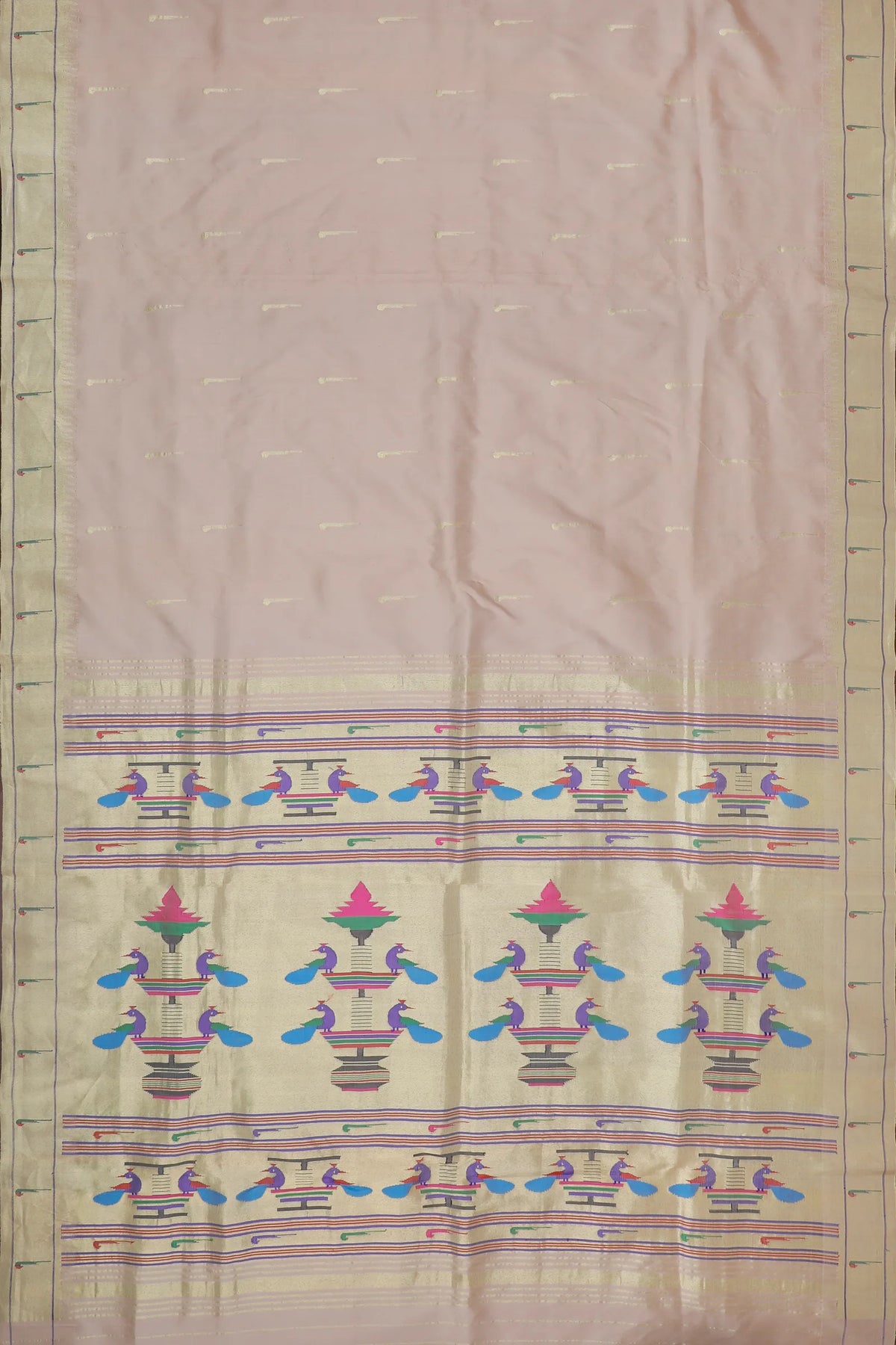 Ivory Handloom Pure Silk Muniya Paithani Saree