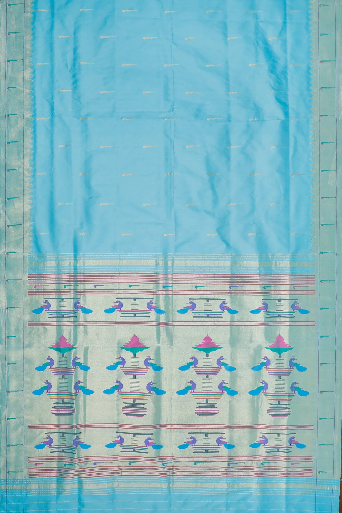 Sky Blue Handloom Pure Silk Muniya Paithani Saree