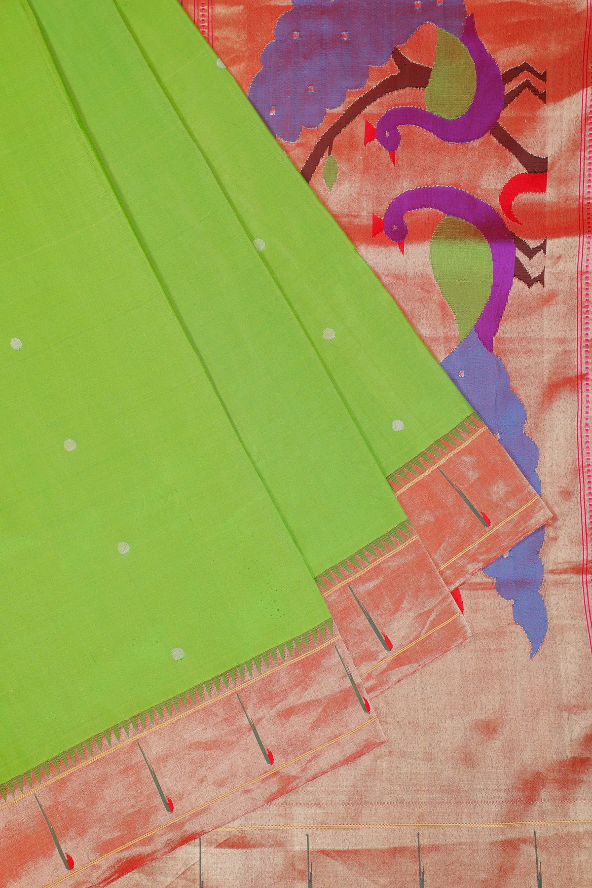 Parrot Green Handloom Pure Silk Muniya Paithani Saree