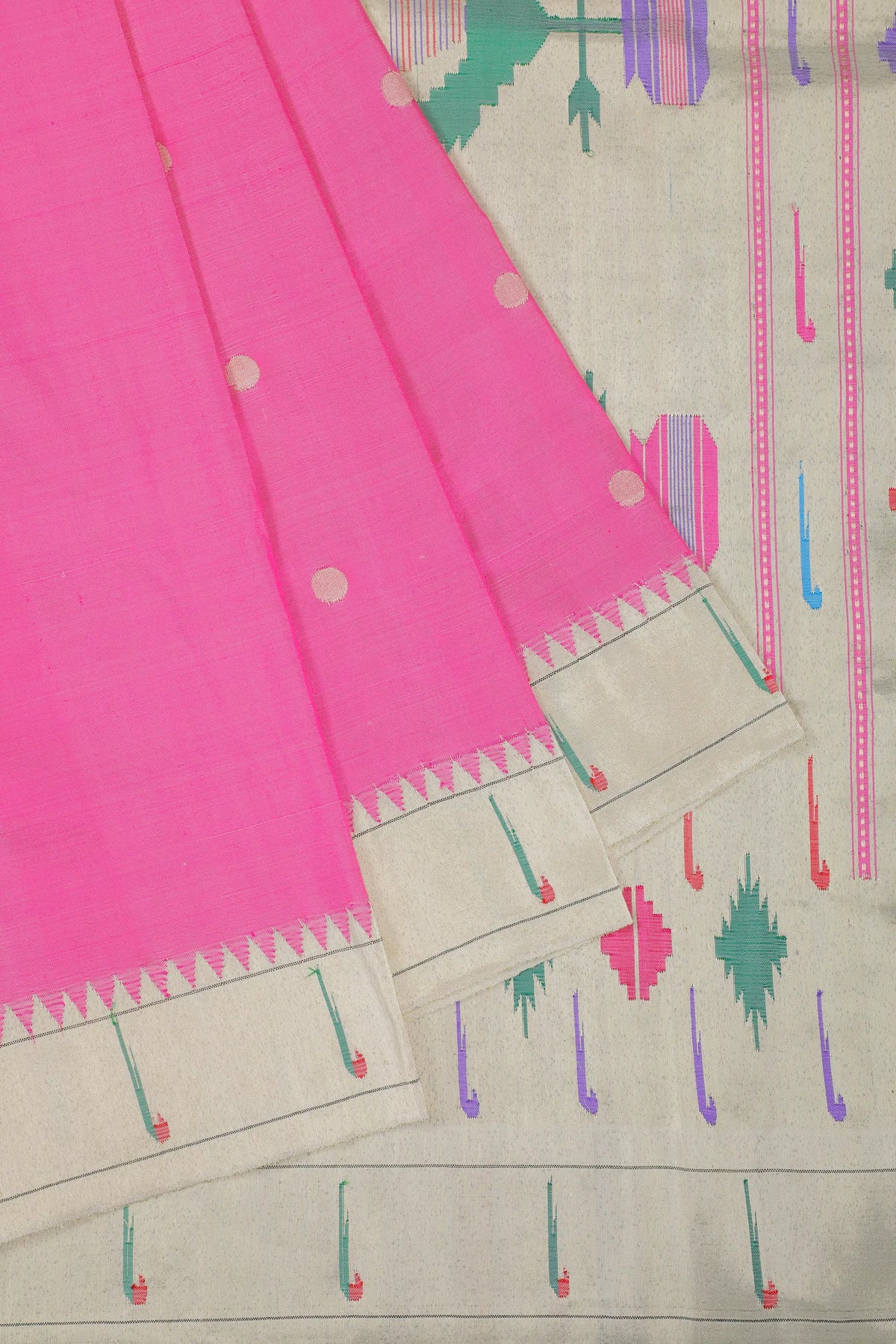 Rose Pink Handloom Pure Silk Muniya Paithani Saree