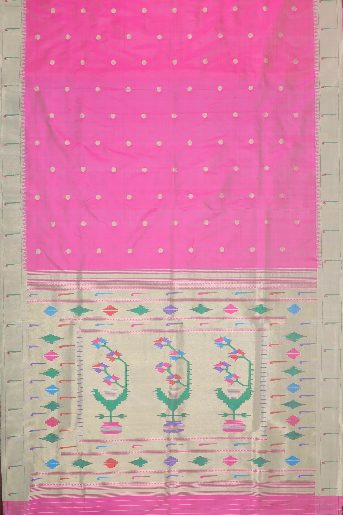 Rose Pink Handloom Pure Silk Muniya Paithani Saree