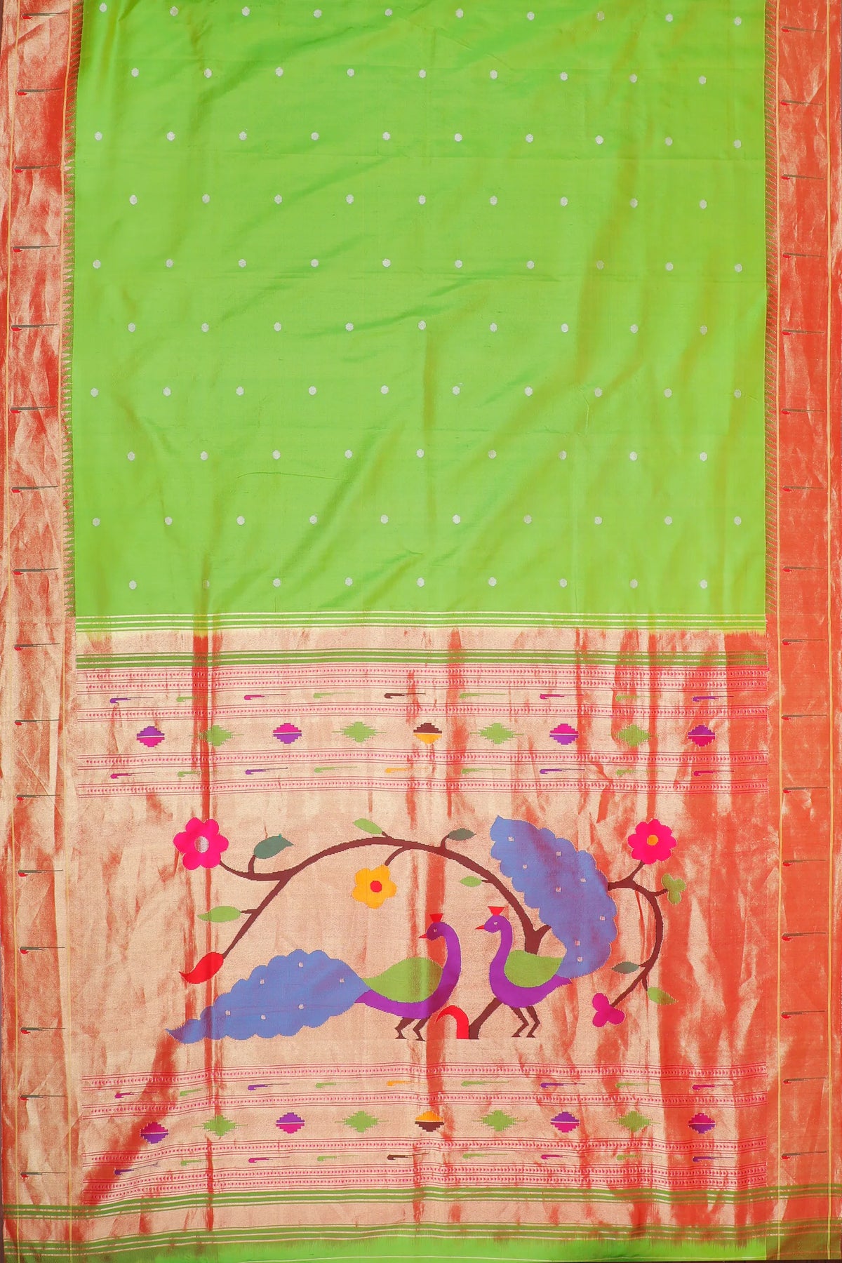 Parrot Green Handloom Pure Silk Muniya Paithani Saree