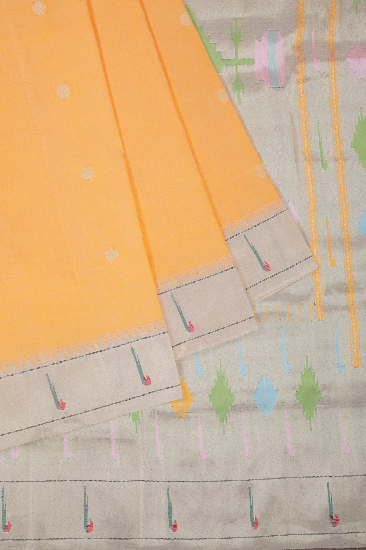 Light Orange Handloom Pure Silk Muniya Paithani Saree