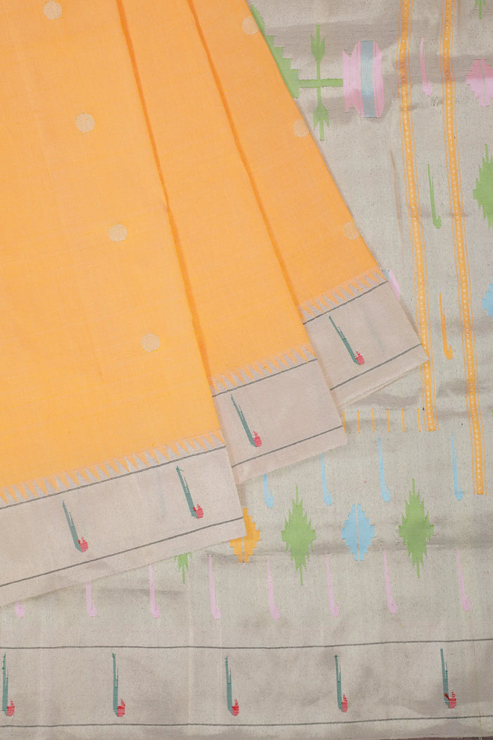 Light Orange Handloom Pure Silk Muniya Paithani Saree