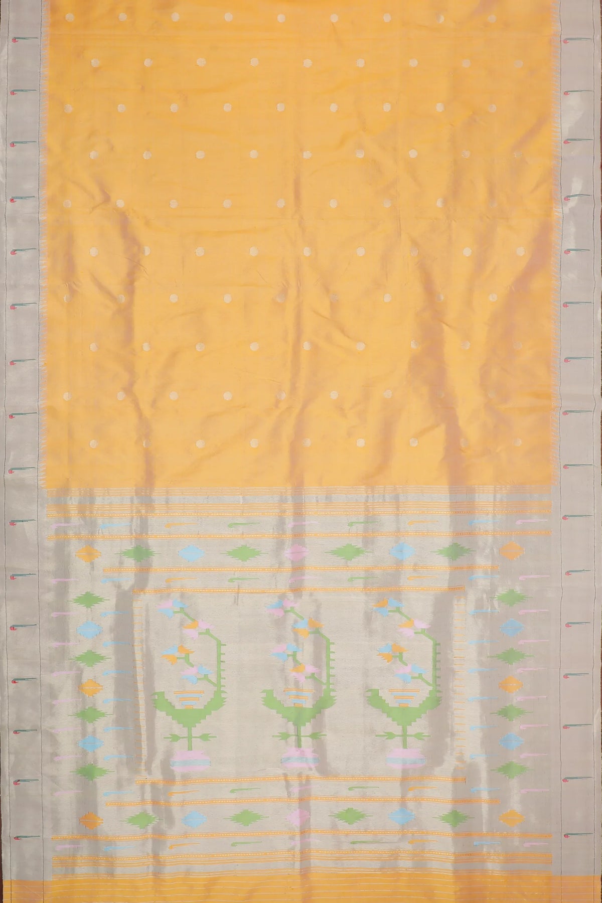 Light Orange Handloom Pure Silk Muniya Paithani Saree
