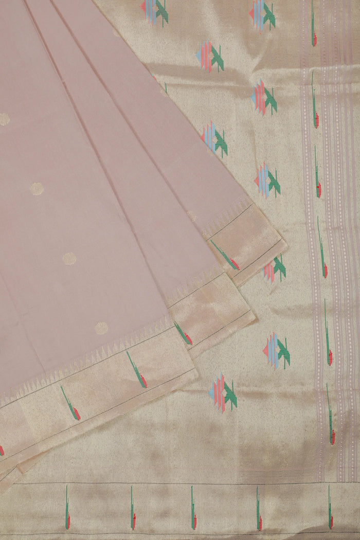 Beige Pink Handloom Pure Silk Muniya Paithani Saree