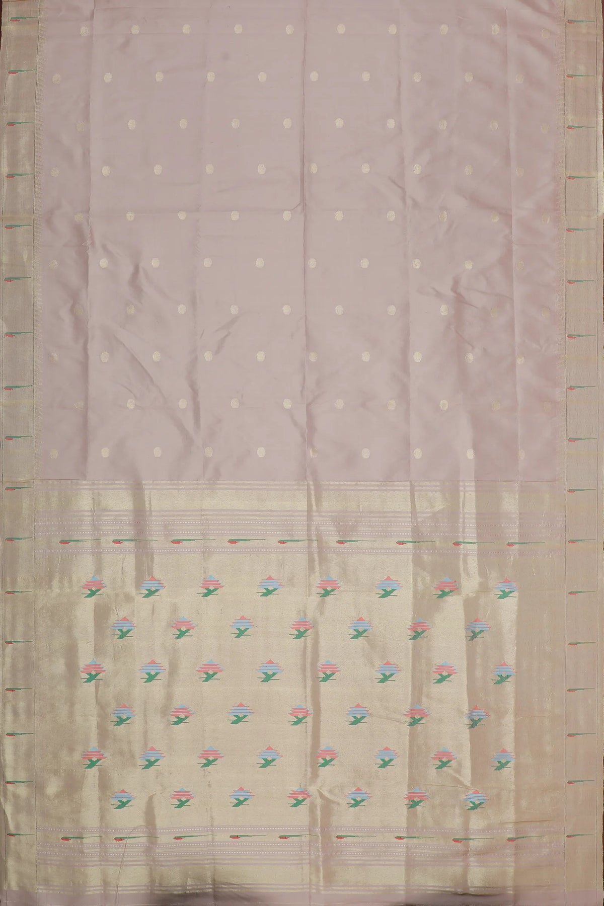 Beige Pink Handloom Pure Silk Muniya Paithani Saree