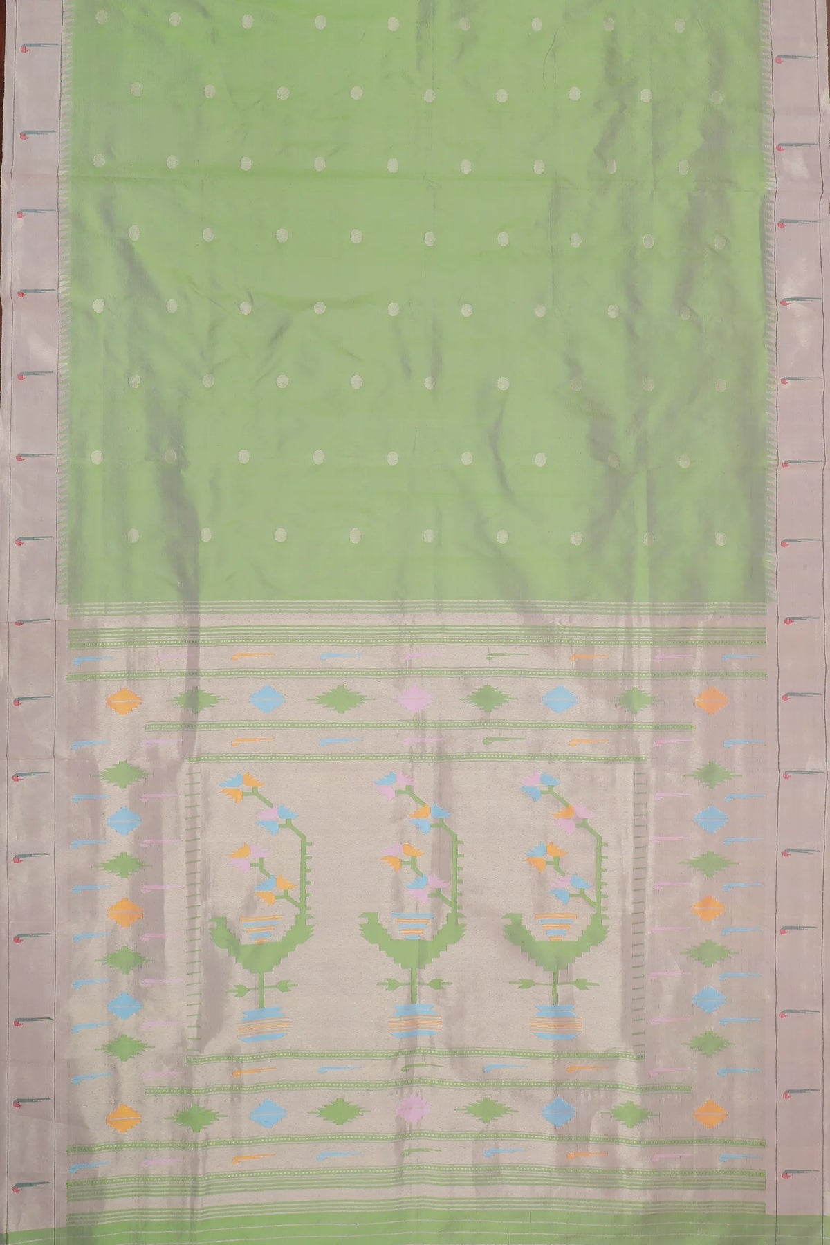 Pista Green Handloom Pure Silk Muniya Paithani Saree