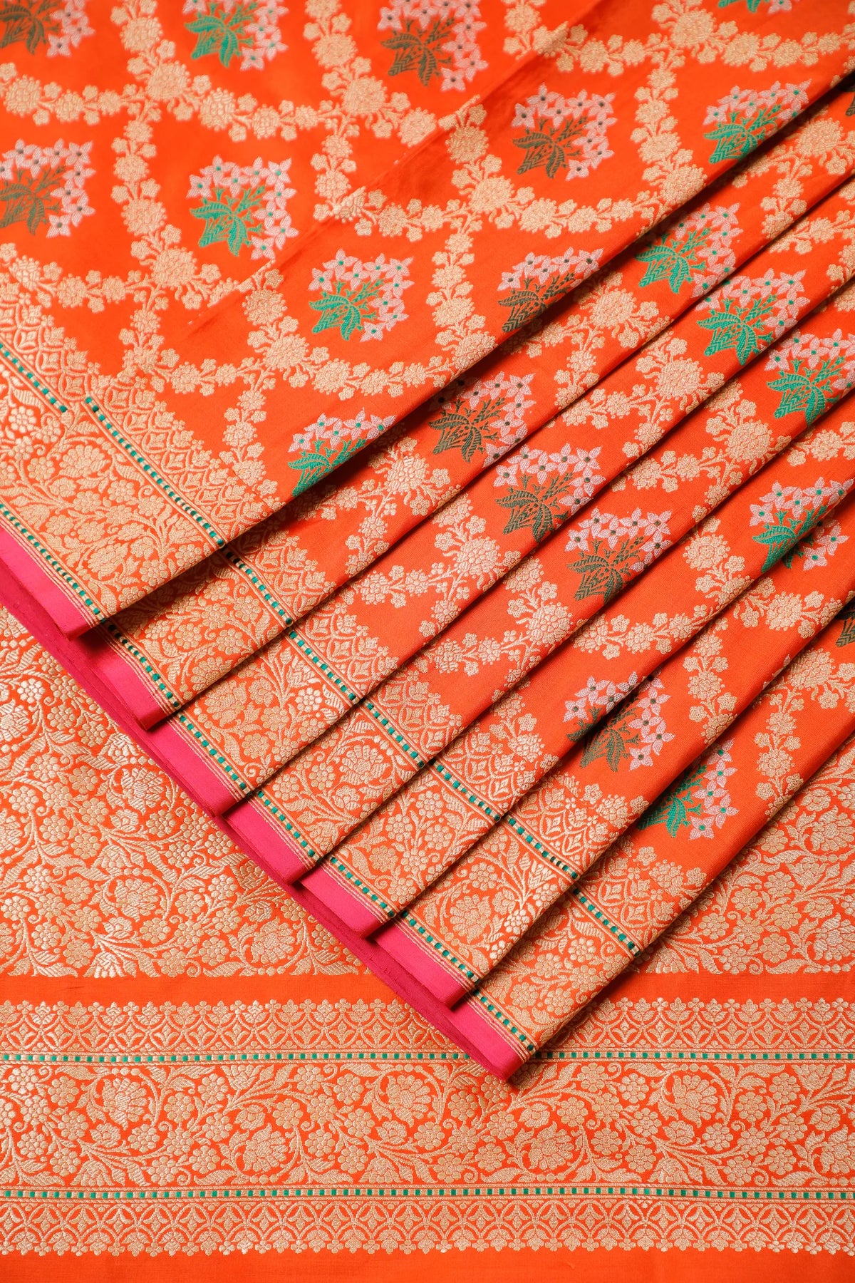 Orange Handloom Benarasi Katan Silk Saree