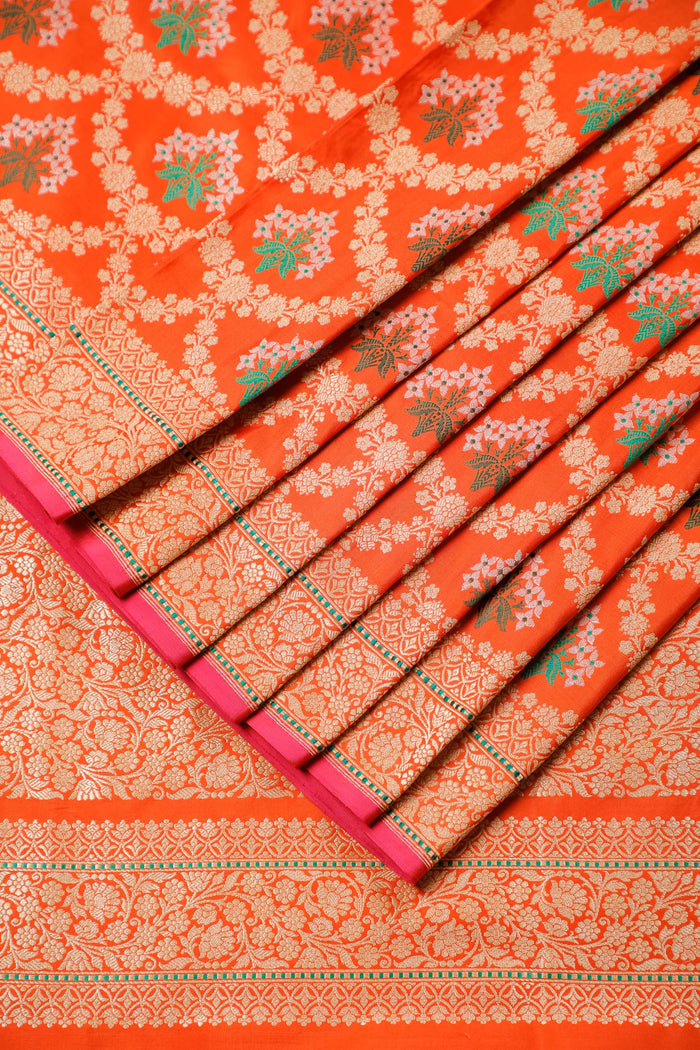 Orange Handloom Benarasi Katan Silk Saree