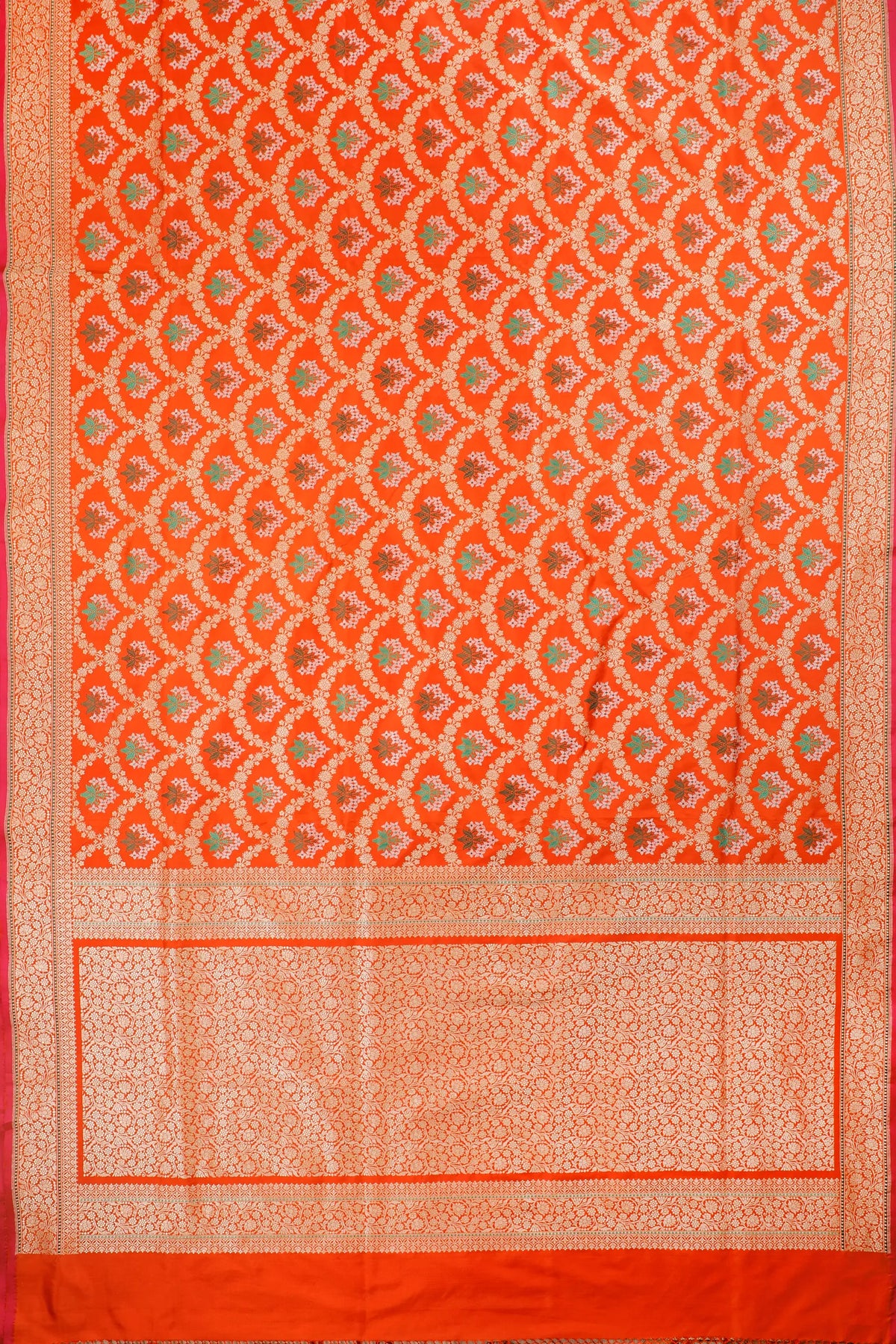 Orange Handloom Benarasi Katan Silk Saree