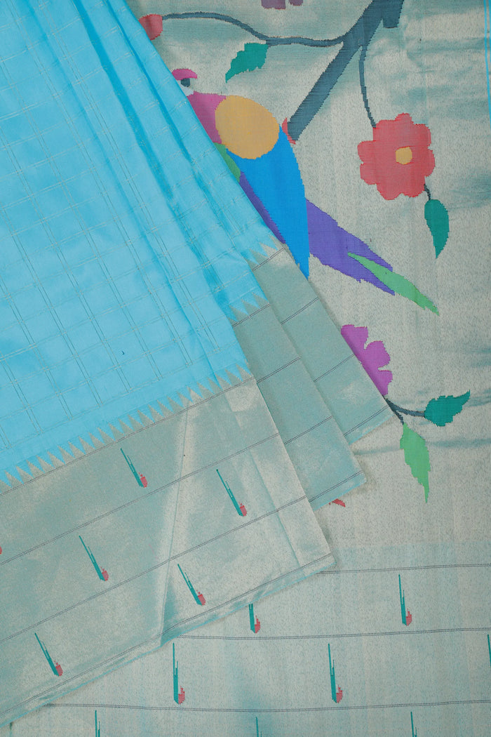Sky Blue Pure Silk Muniya Paithani Saree