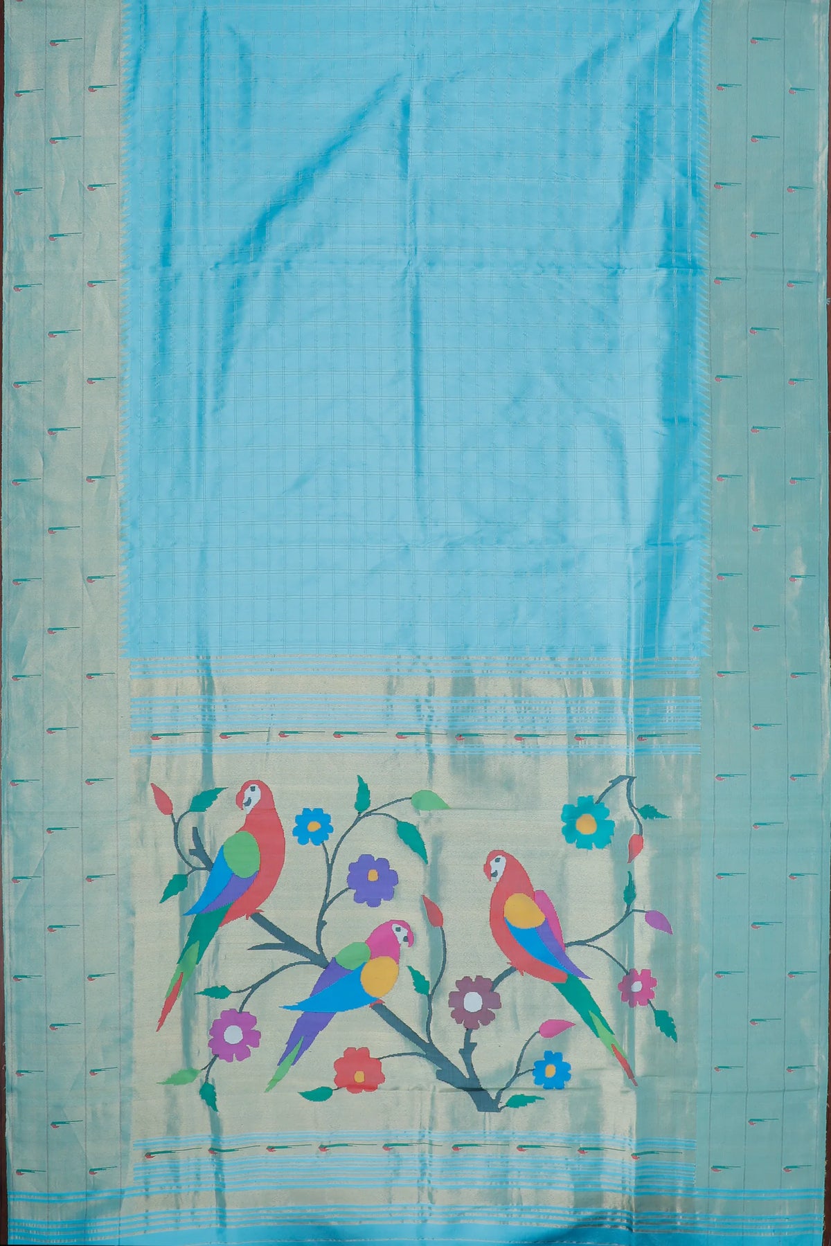 Sky Blue Pure Silk Muniya Paithani Saree