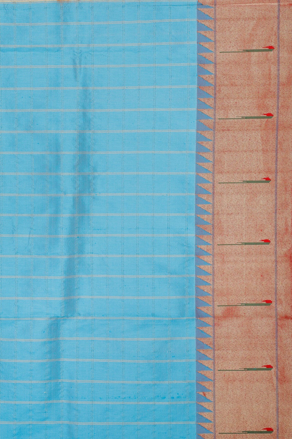 Sky Blue Handloom Pure Silk Muniya Paithani Saree with Checks