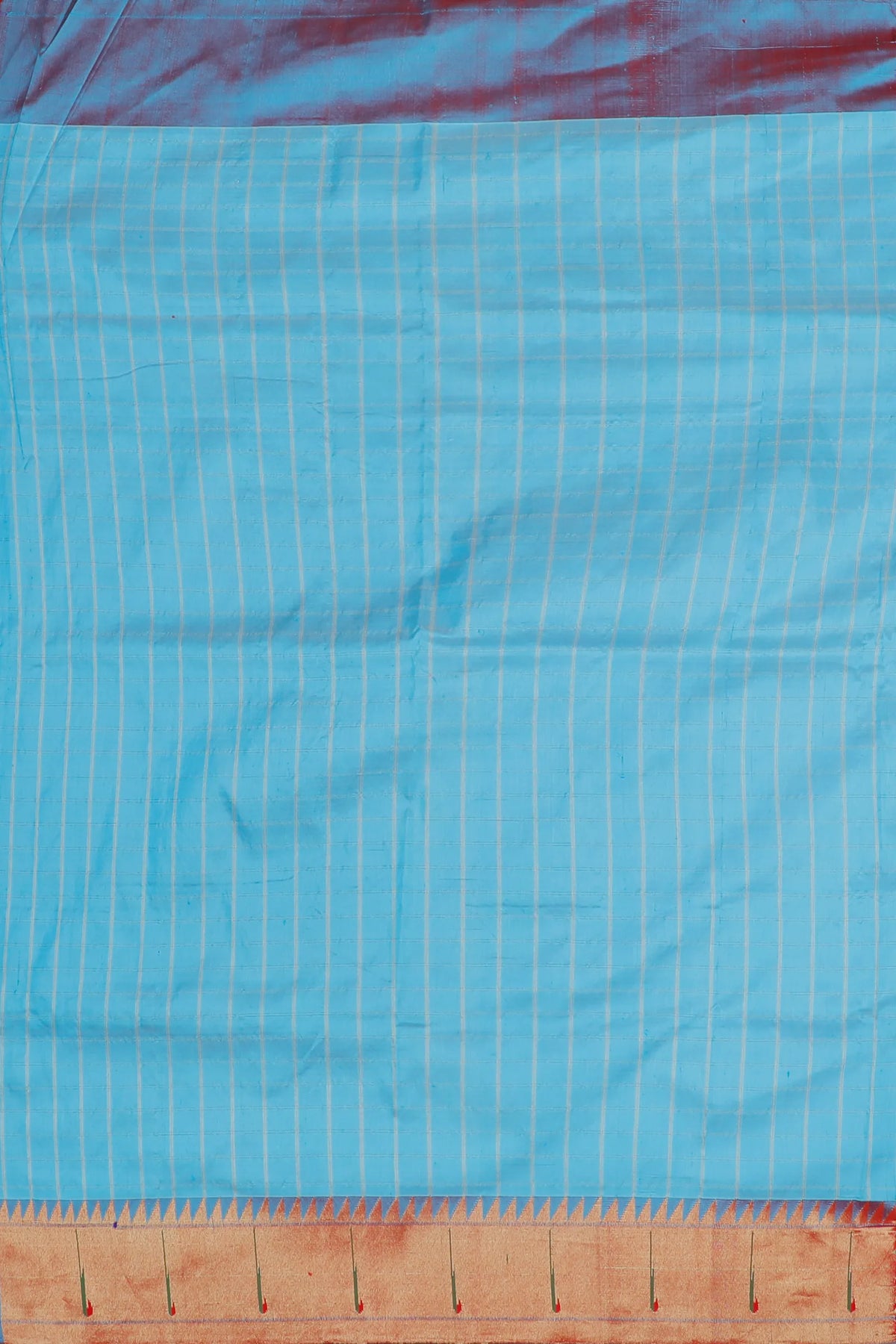 Sky Blue Handloom Pure Silk Muniya Paithani Saree with Checks