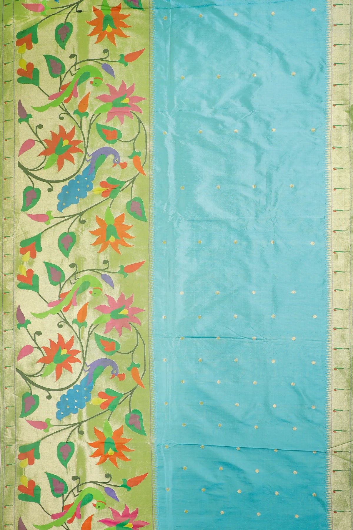 Sea Green Pure Silk Handloom Paithani with Skirt Border