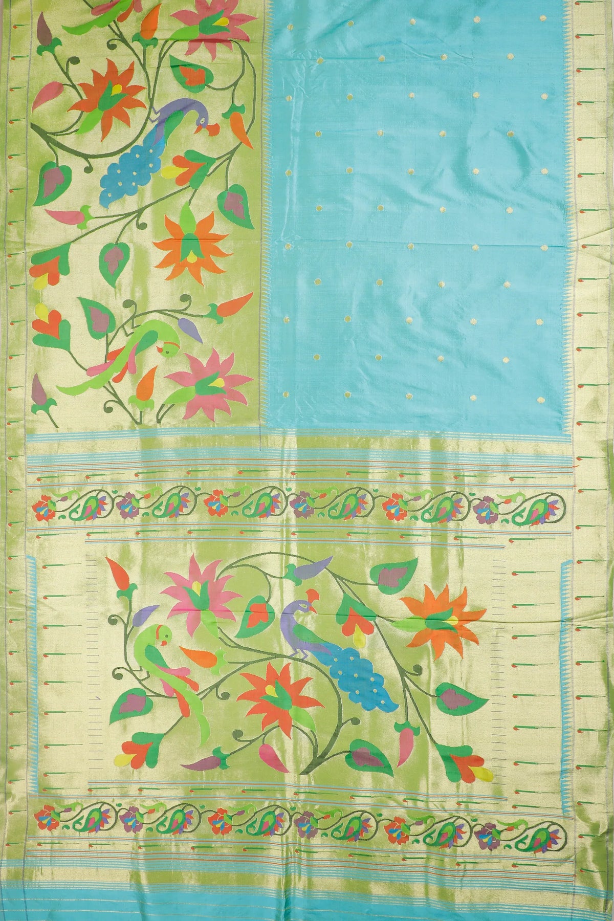 Sea Green Pure Silk Handloom Paithani with Skirt Border