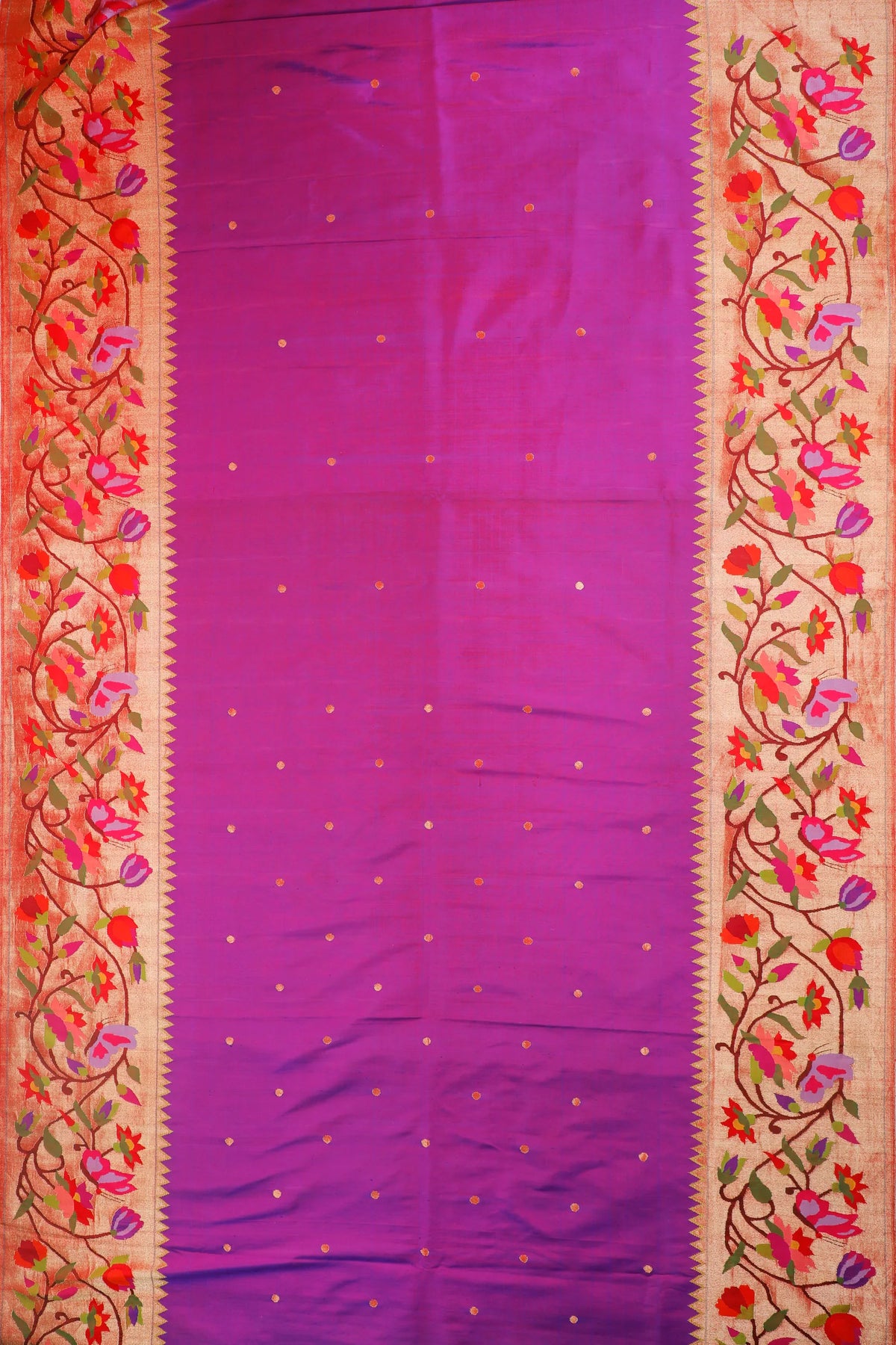 Purple Pure Silk Handloom Paithani with Lotus Skirt Border