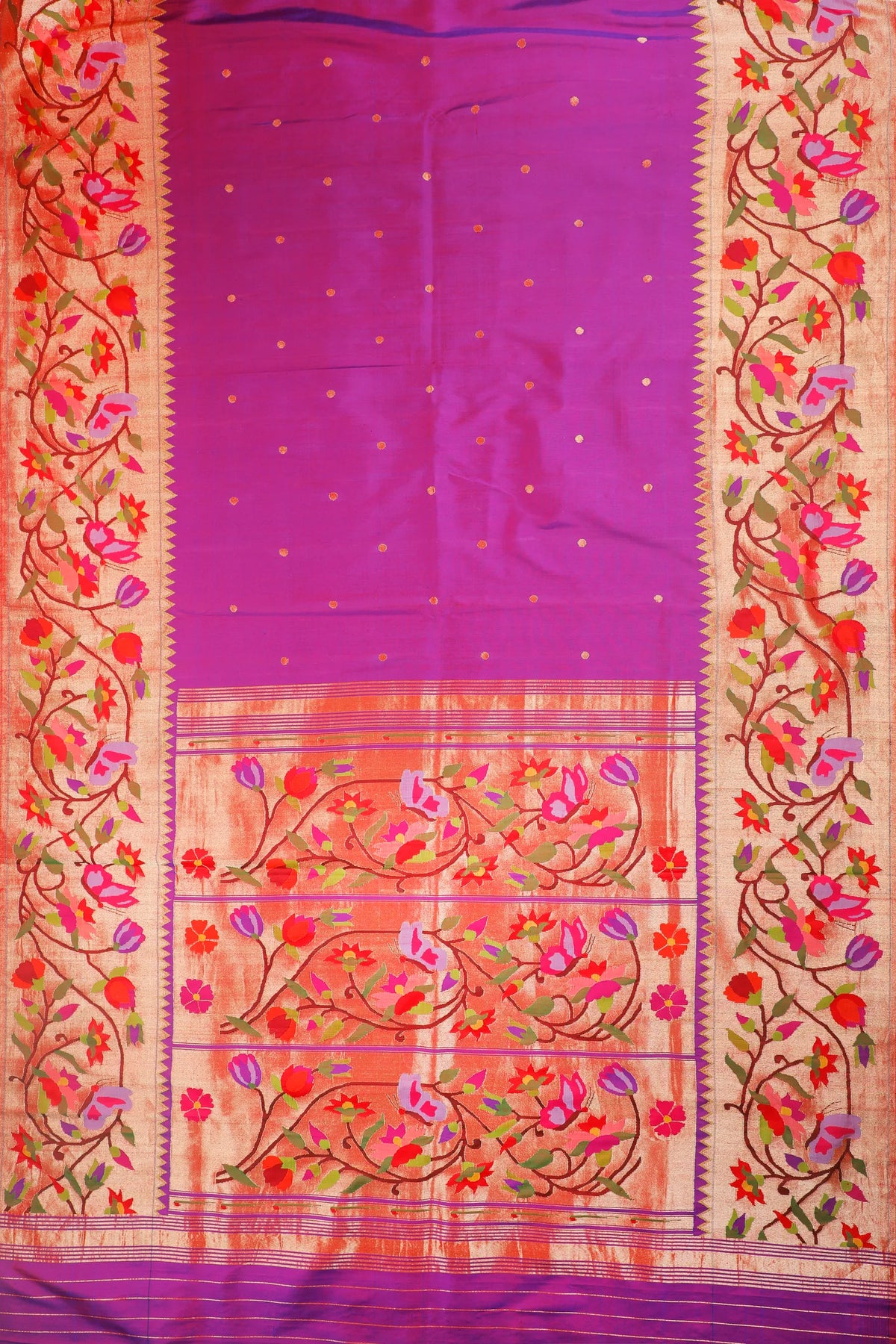 Purple Pure Silk Handloom Paithani with Lotus Skirt Border