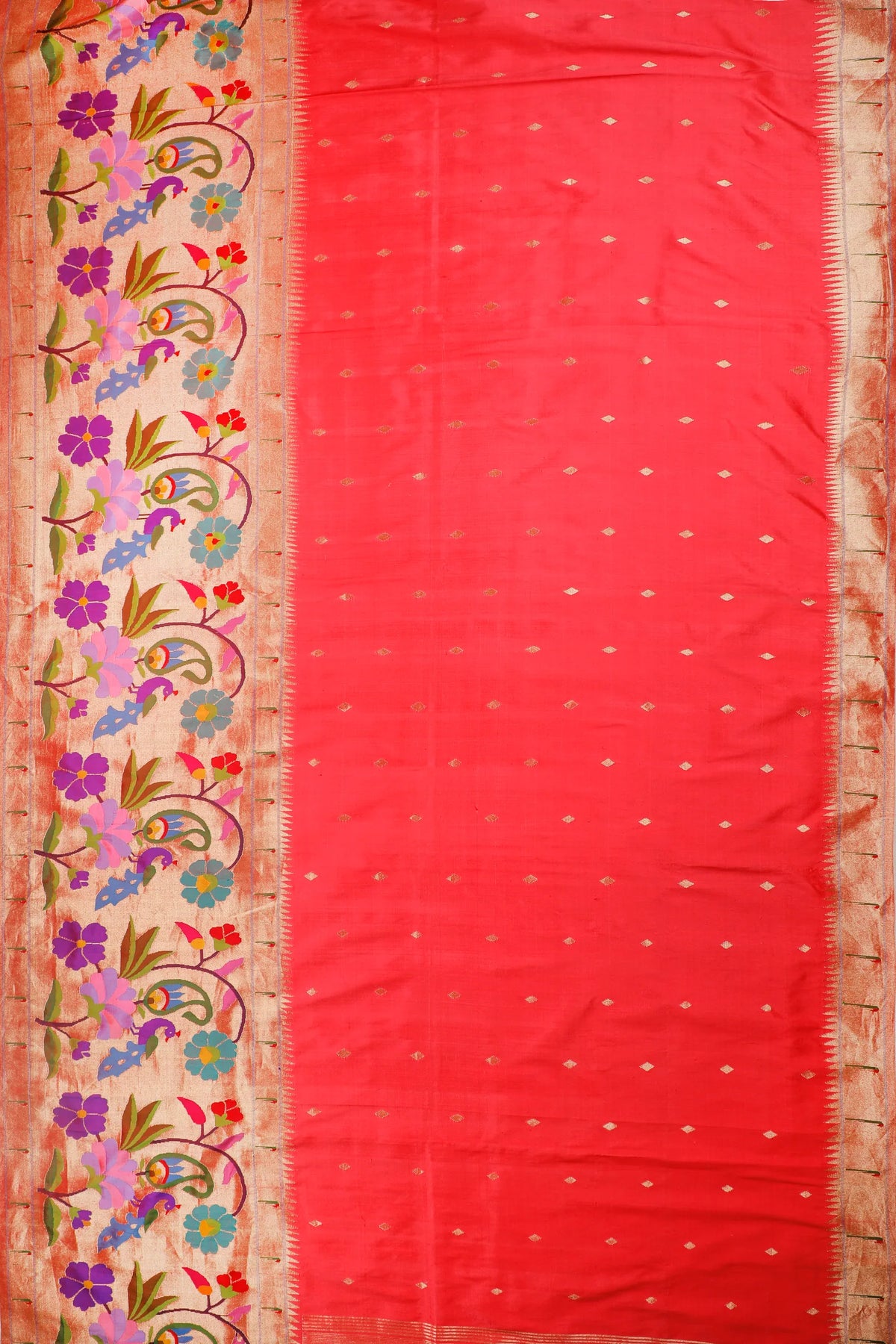 Peach Pure Silk Handloom Paithani with Skirt Border