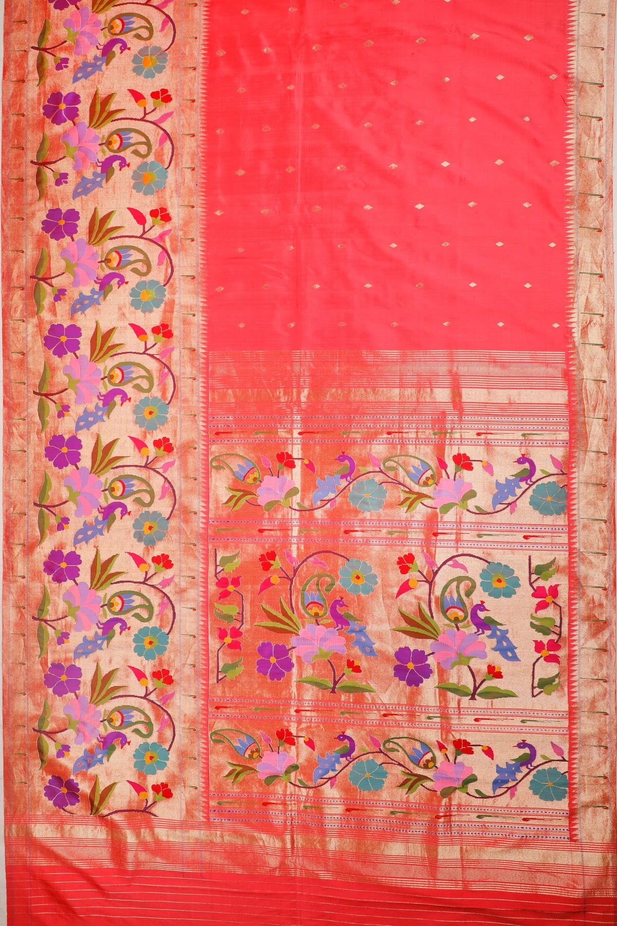 Peach Pure Silk Handloom Paithani with Skirt Border