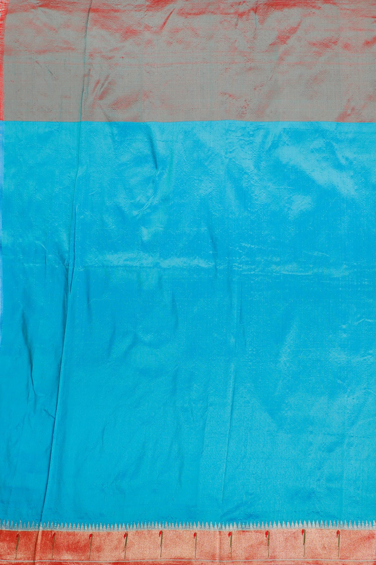 Turquoise Blue Pure Silk Handloom Paithani with Skirt Border