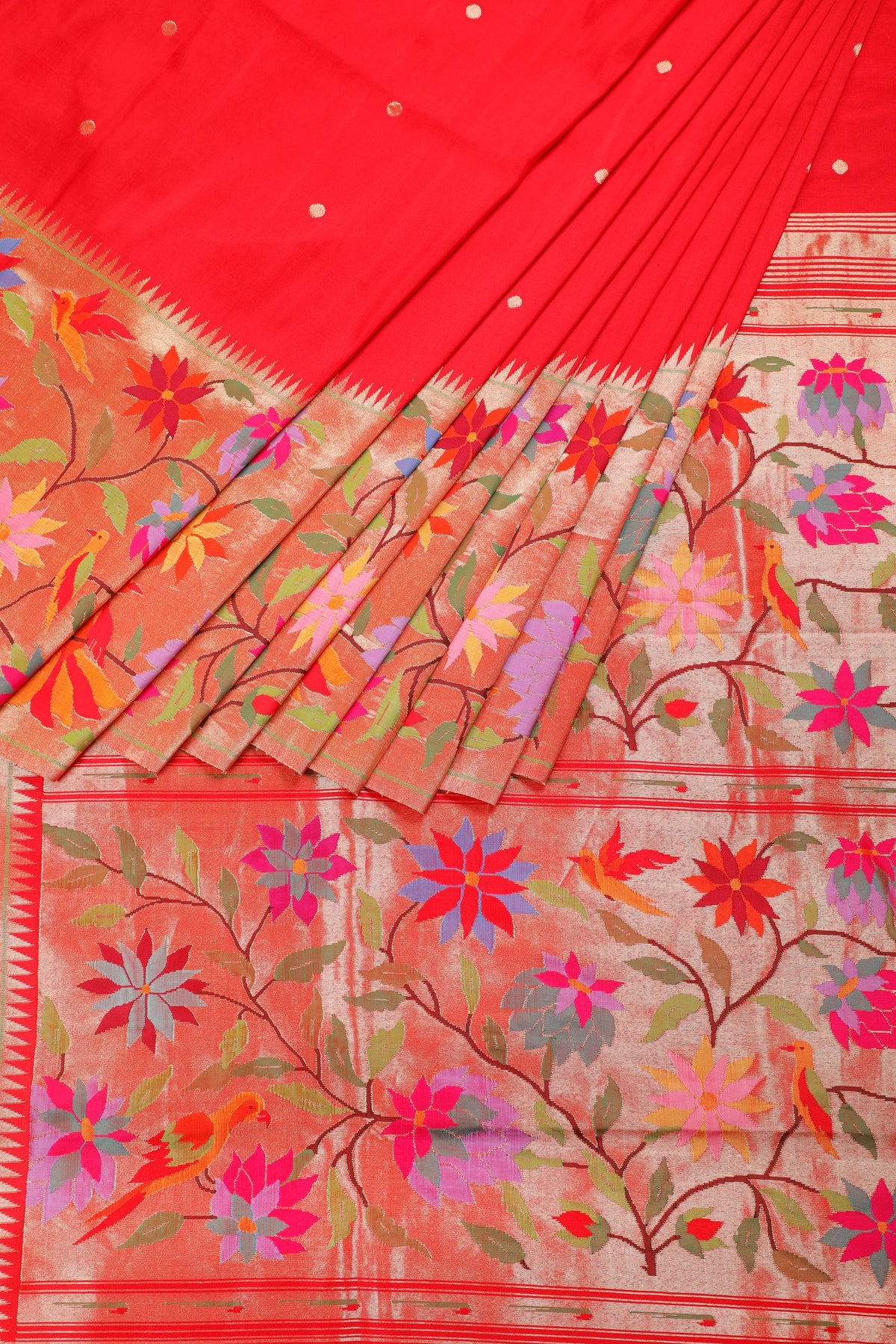 Royal Red Pure Silk Handloom Paithani with Skirt Border