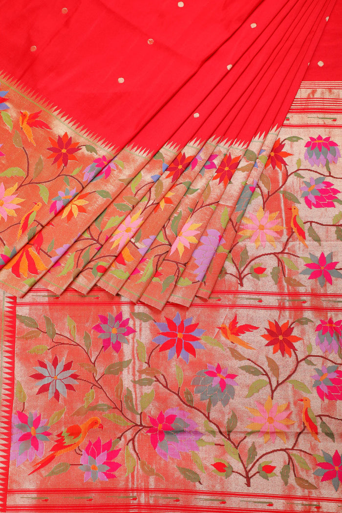 Royal Red Pure Silk Handloom Paithani with Skirt Border