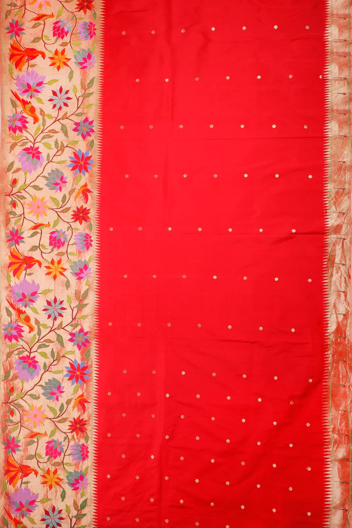 Royal Red Pure Silk Handloom Paithani with Skirt Border