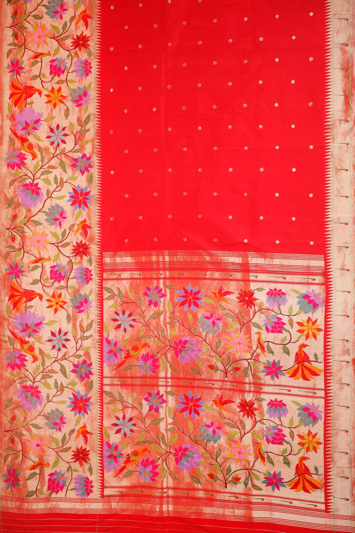 Royal Red Pure Silk Handloom Paithani with Skirt Border