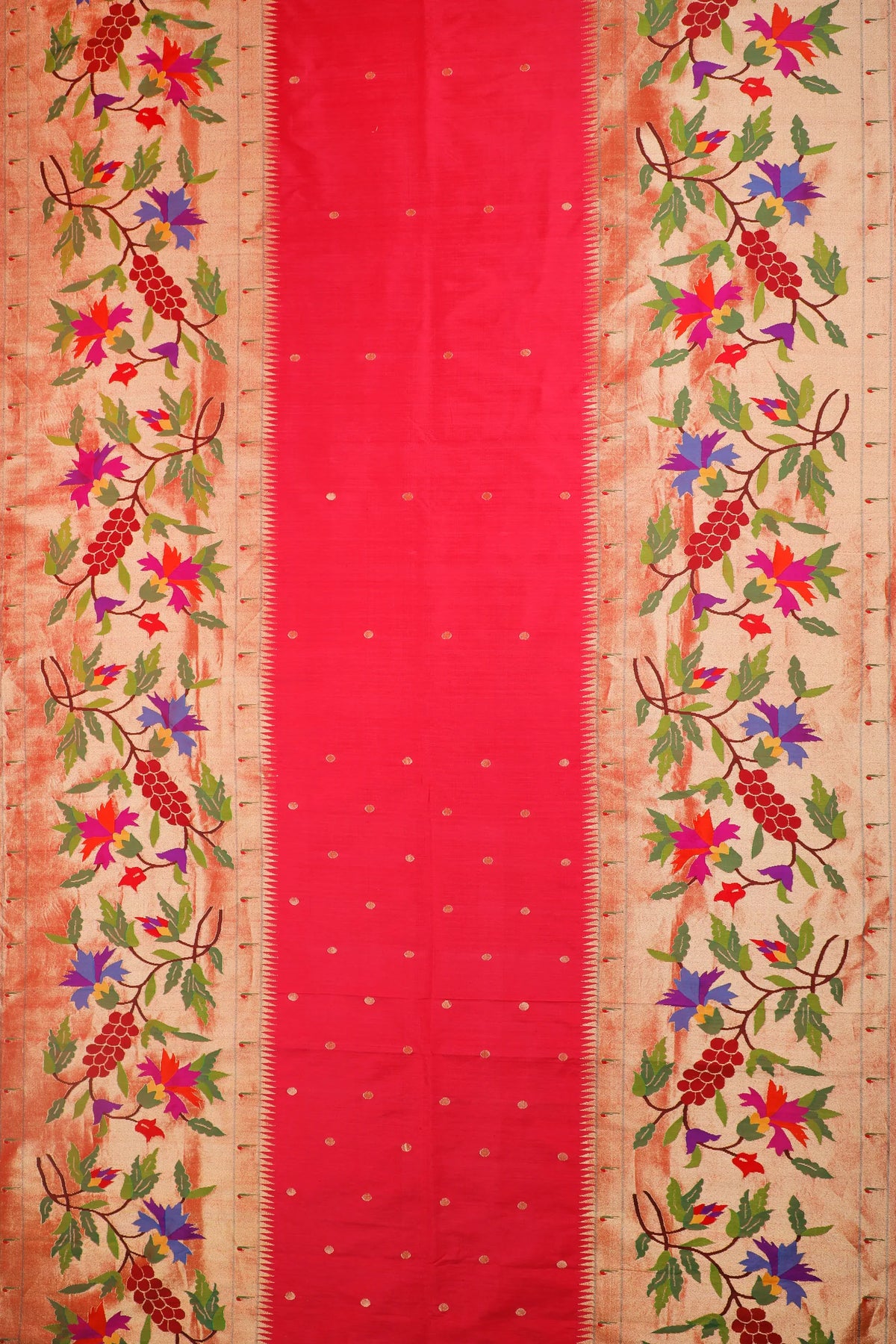 Rani Pink Pure Silk Handloom Paithani with Floral Detailing