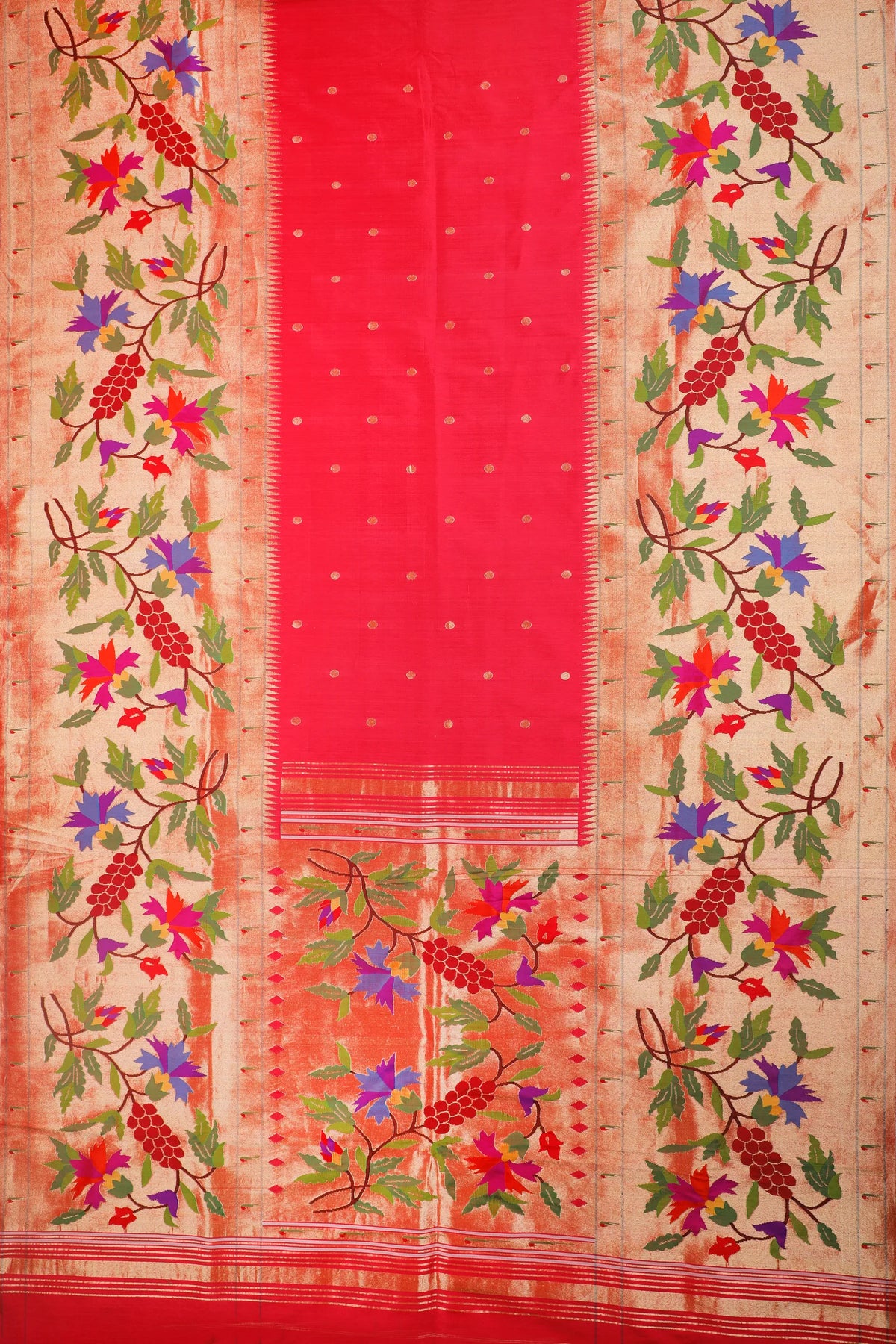Rani Pink Pure Silk Handloom Paithani with Floral Detailing